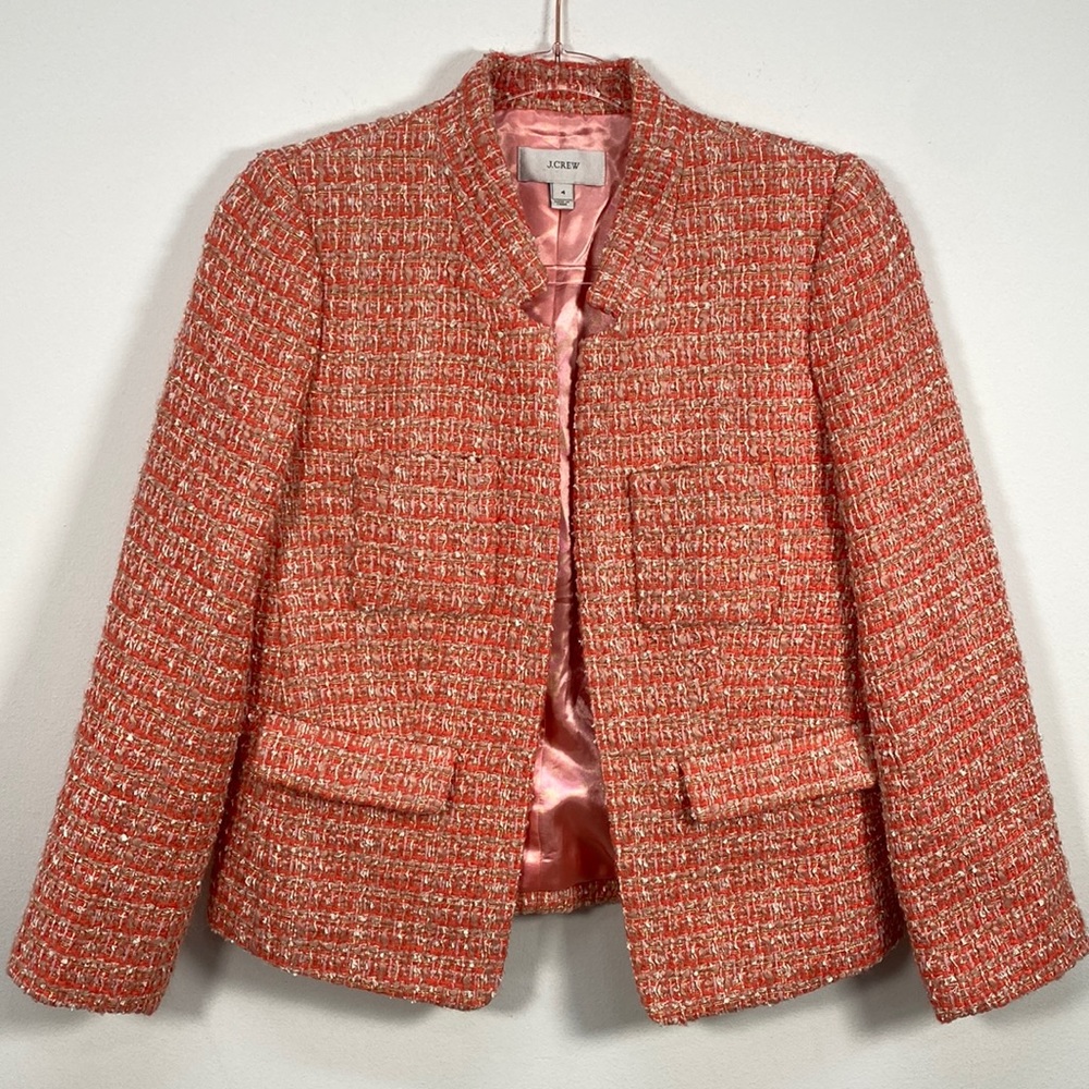 J. Crew Tweed Classic Fit Blazer Women's 4 Peach/Orang